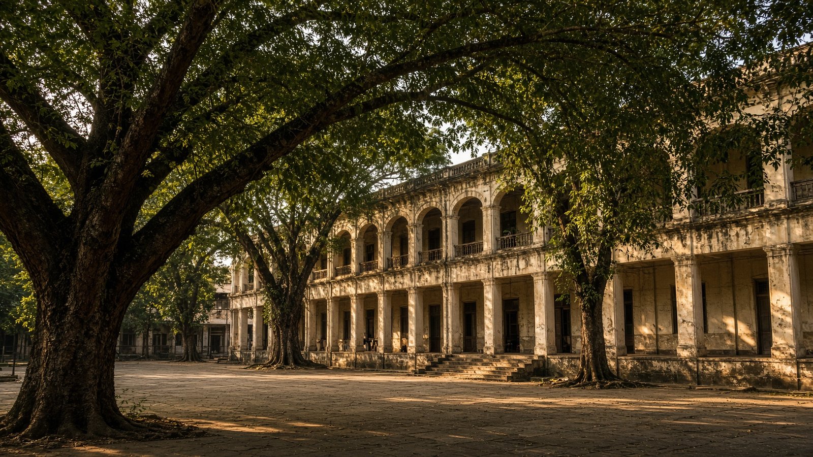 CET. Verandas and rain trees at Sreekariyam.